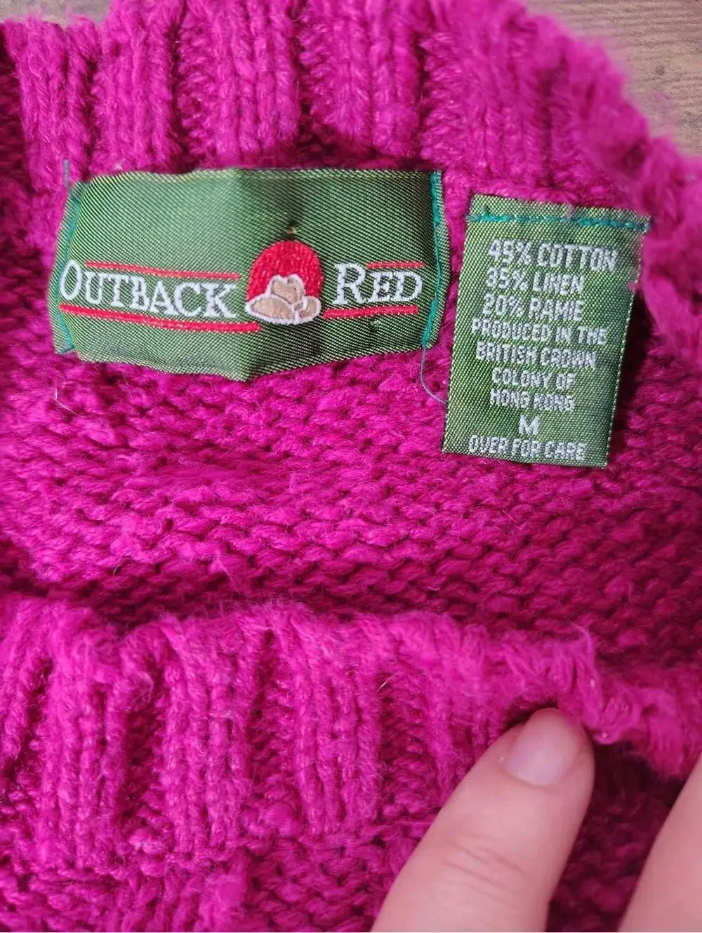 VTG 90s Outback Red Cable Knit Henley Sweater BarbieCore M Pink Linen cotton